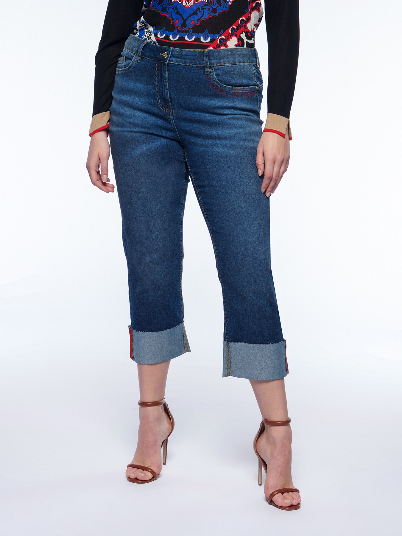 Slim Cropped Jeans Ambra mit Stickerei image number 0