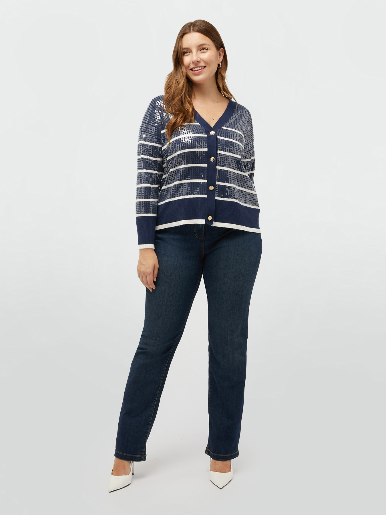 Striped cardigan with sequins image number 3