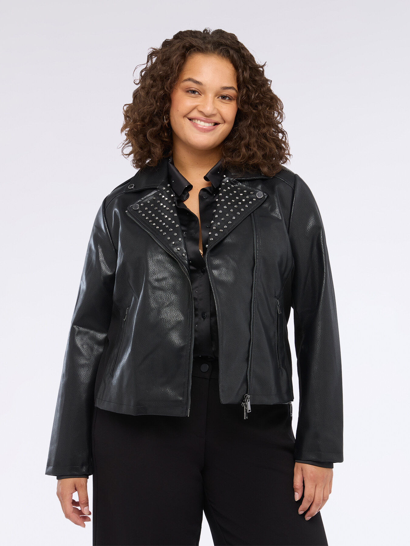 Veste de motard avec clous et fermeture &eacute;clair asym&eacute;trique image number 2