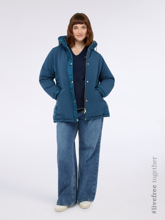 Hybrid hooded down jacket