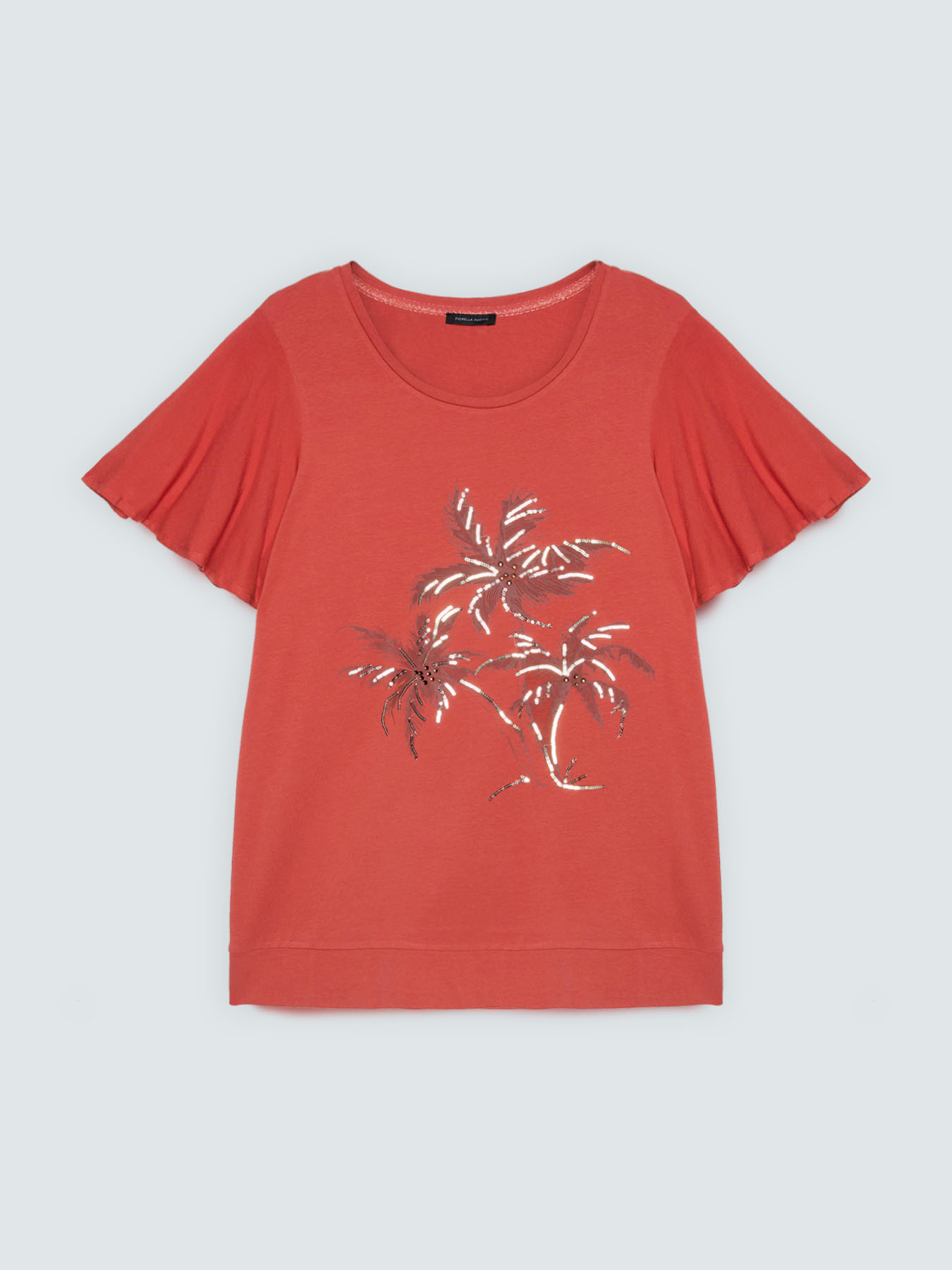T-shirt in cotone con stampa e paillettes image number 4
