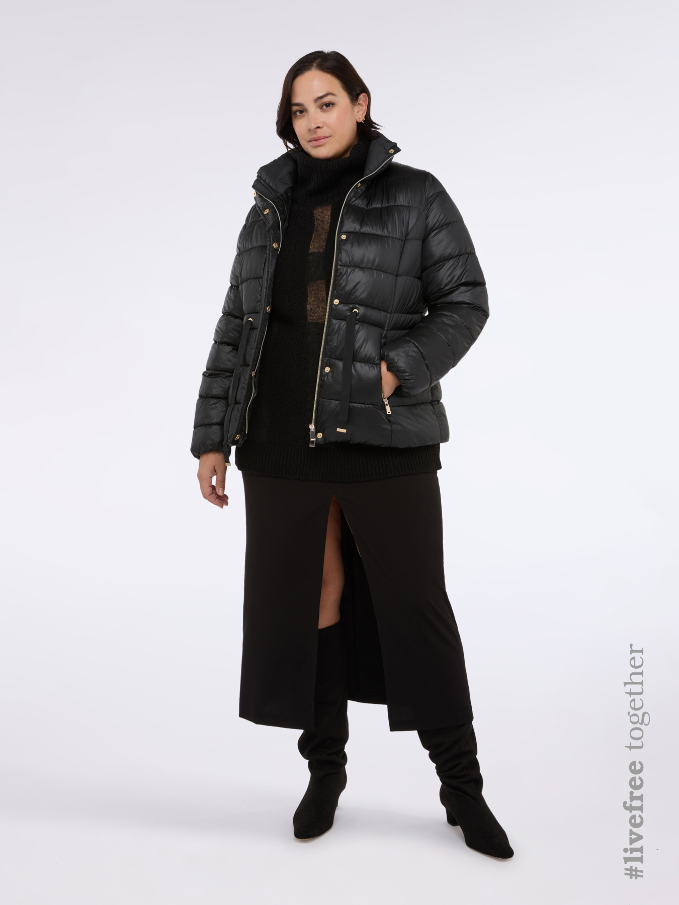 Quilted down jacket with drawstring waist image number 1