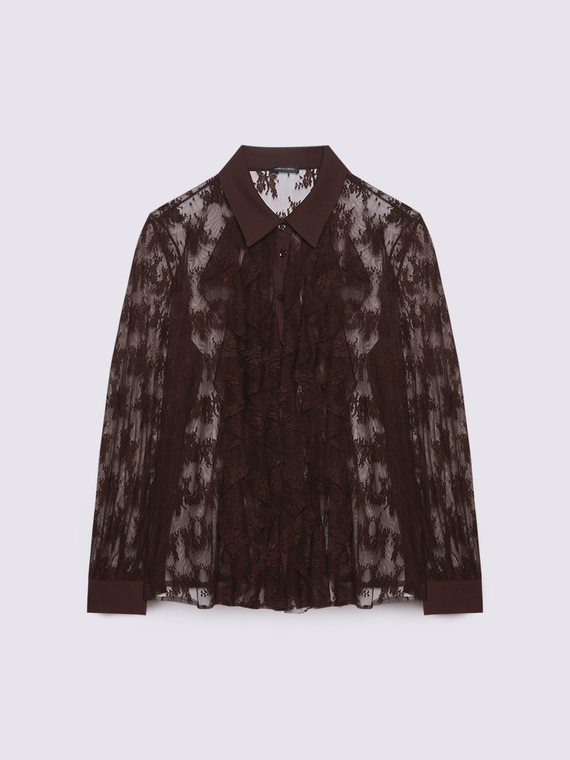 Camicia in pizzo con rouche sul davanti