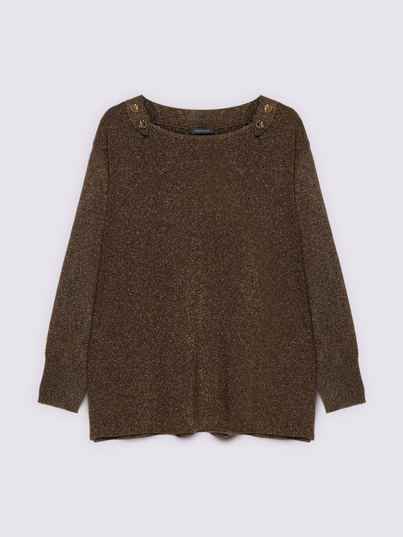 Pullover mit Bootausschnitt und Kn&ouml;pfen