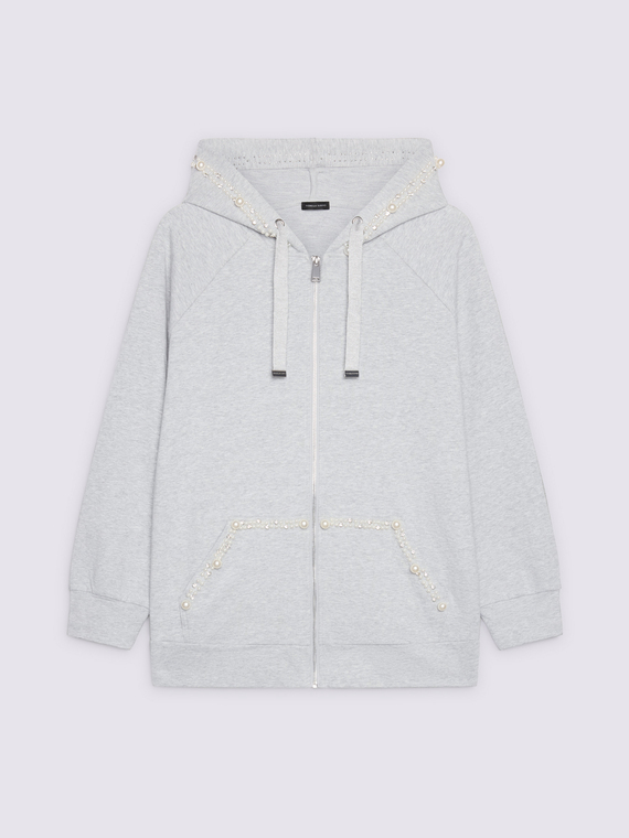 Open sweatshirt with pearls and rhinestones
