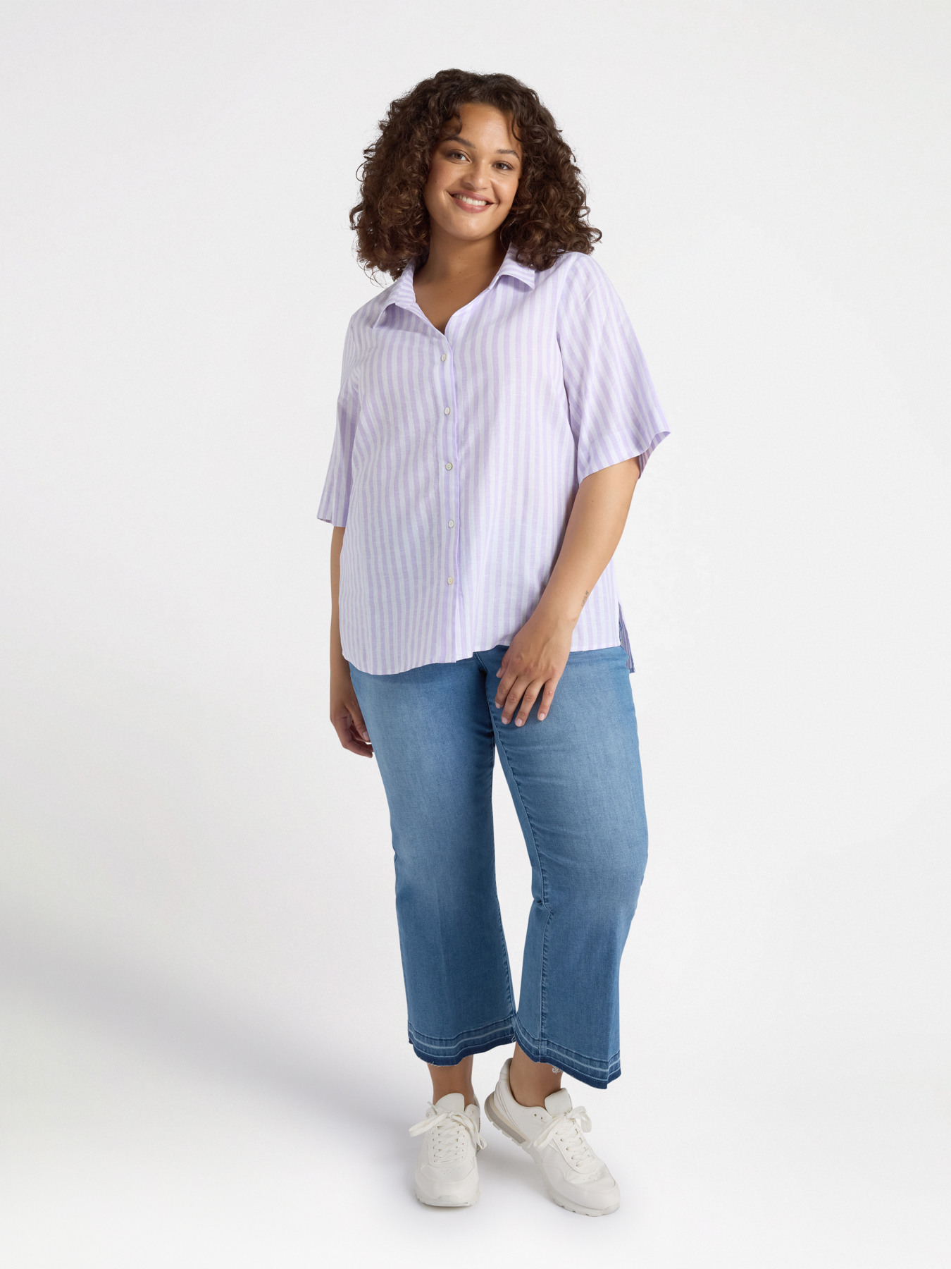 Viscose and linen striped shirt image number 0