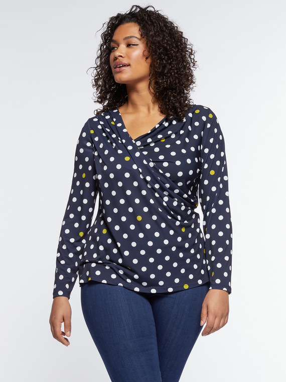 Polka dot T-shirt with cowl neck