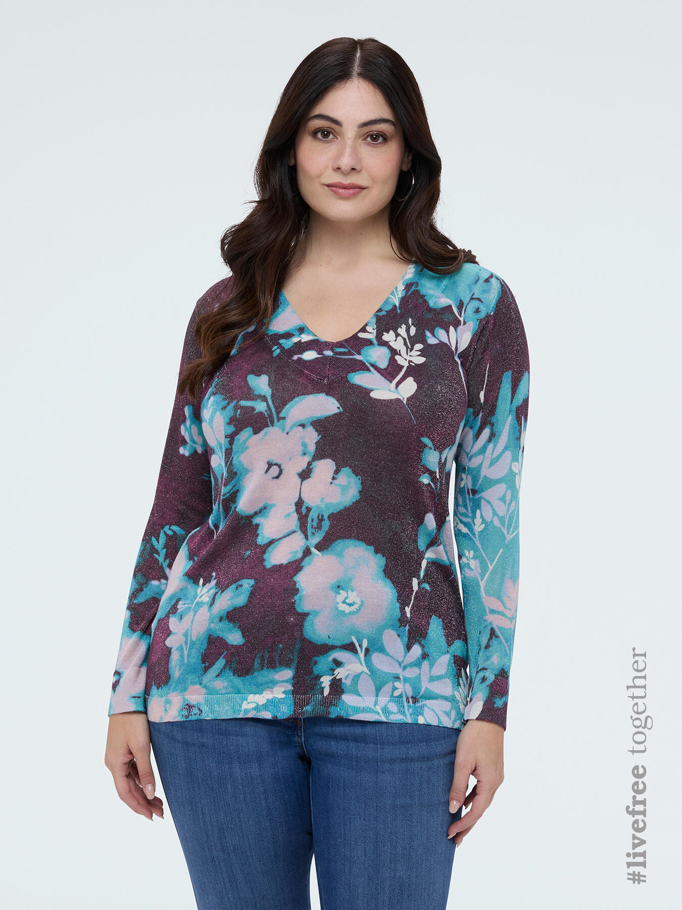 Pull m&eacute;lange viscose avec imprim&eacute; floral image number 0
