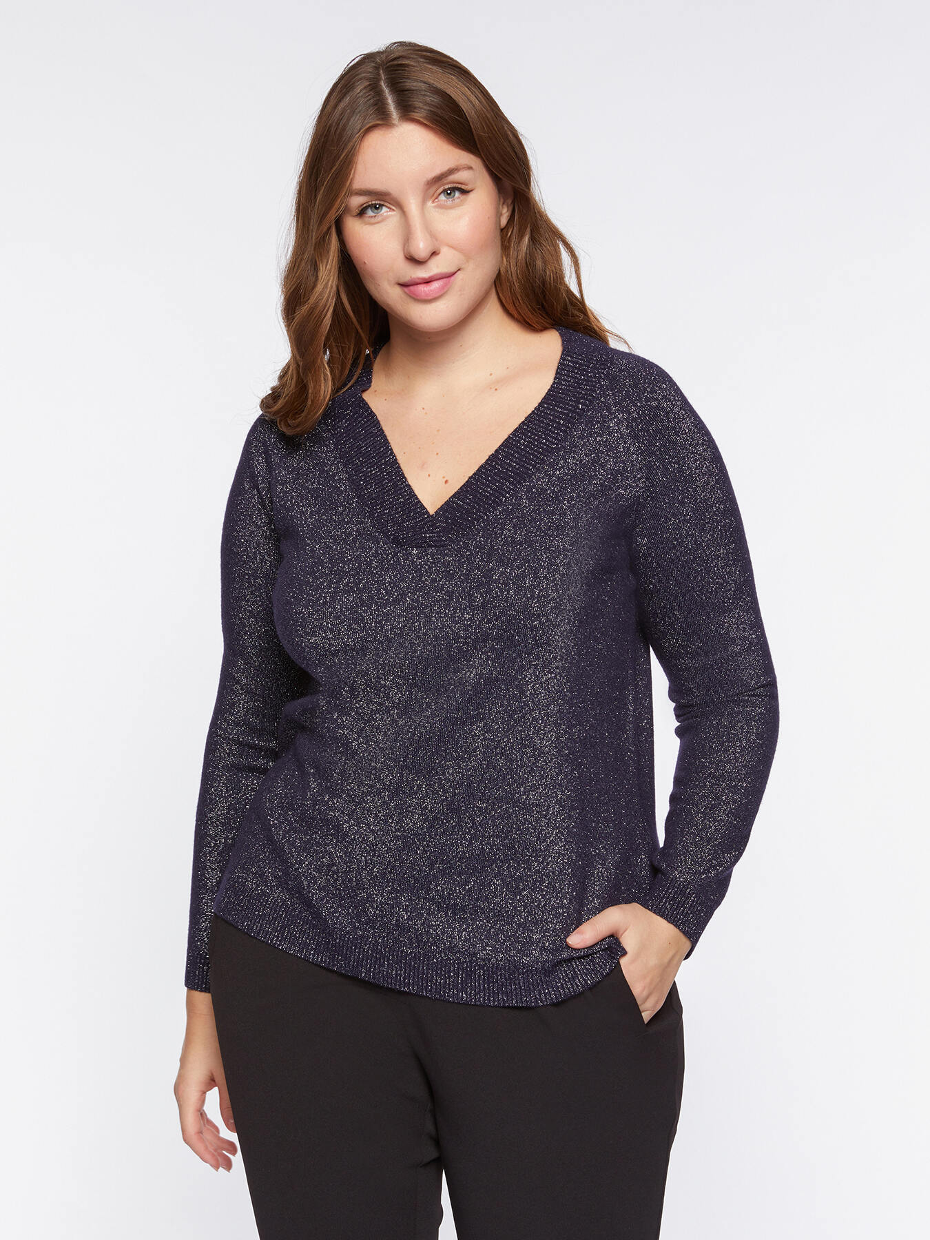 Pull en lurex à col en V image number 0