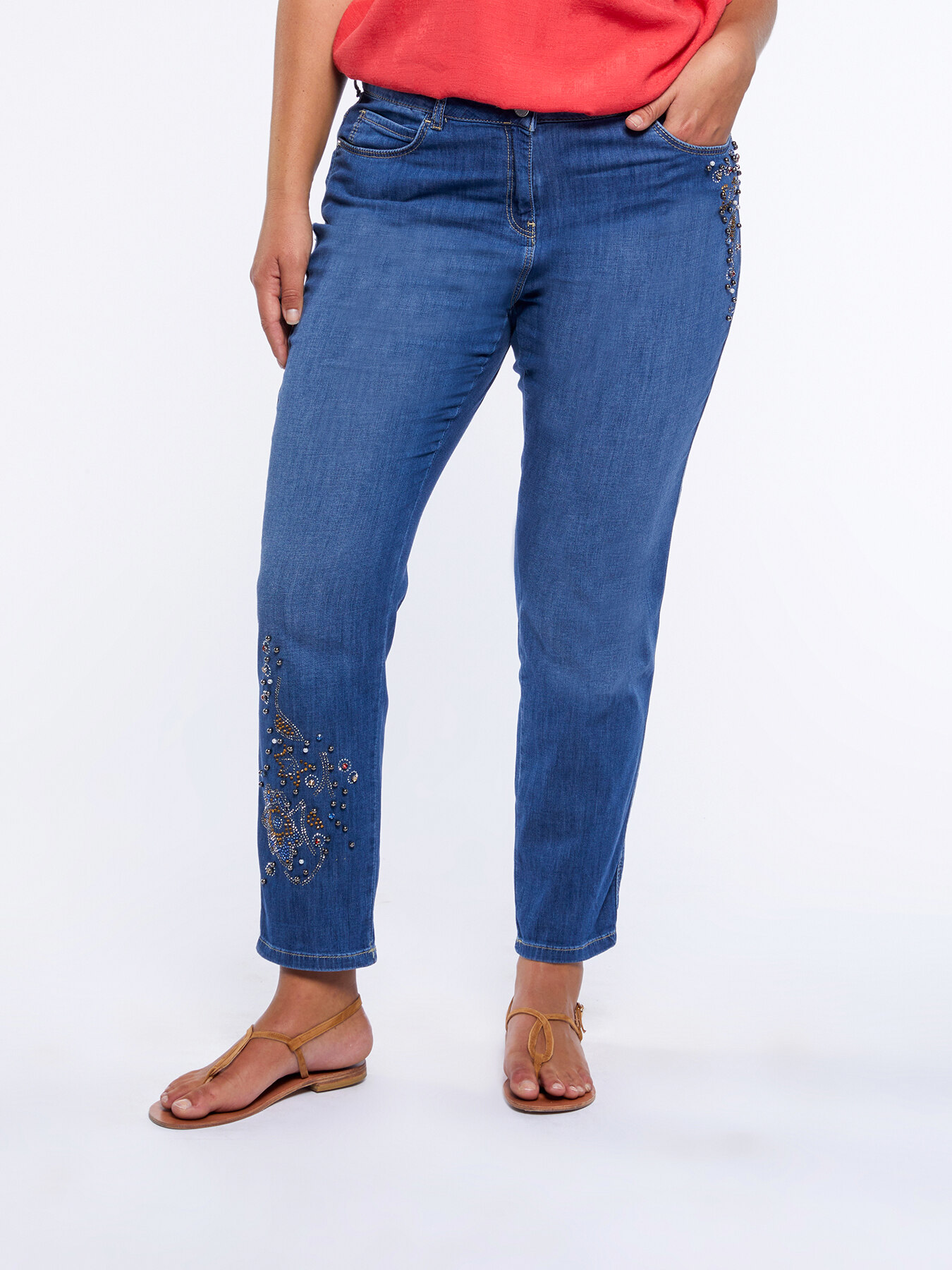 Slim Girlfit Jeans, Modell Zaffiro mit Stickereien image number 0