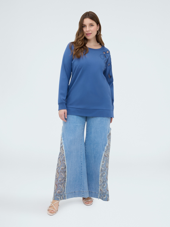 Sweat-shirt avec broderie florale et d&eacute;coupes