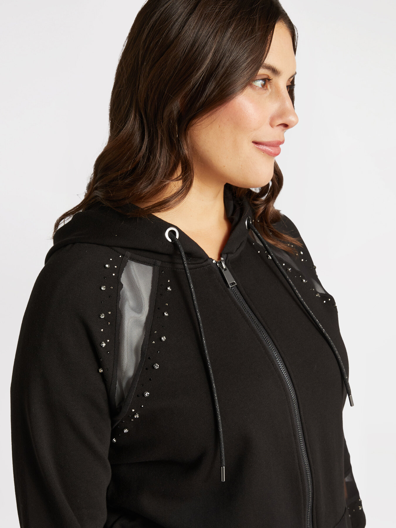 Sweat-shirt avec inserts en filet et strass image number 4