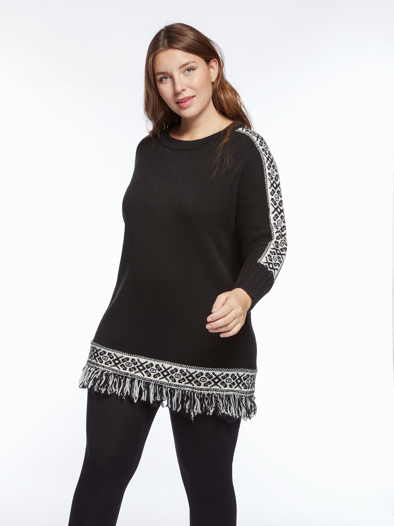 Jersey con flecos y bordes de jacquard image number 0