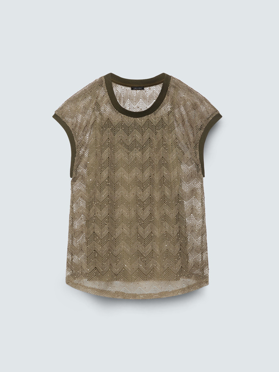 Openwork ajour&eacute; knit top with sequins