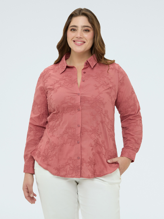 Camicia con ricami floreali tono su tono