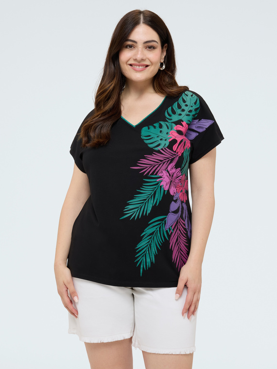 Cotton t-shirt with tropical print