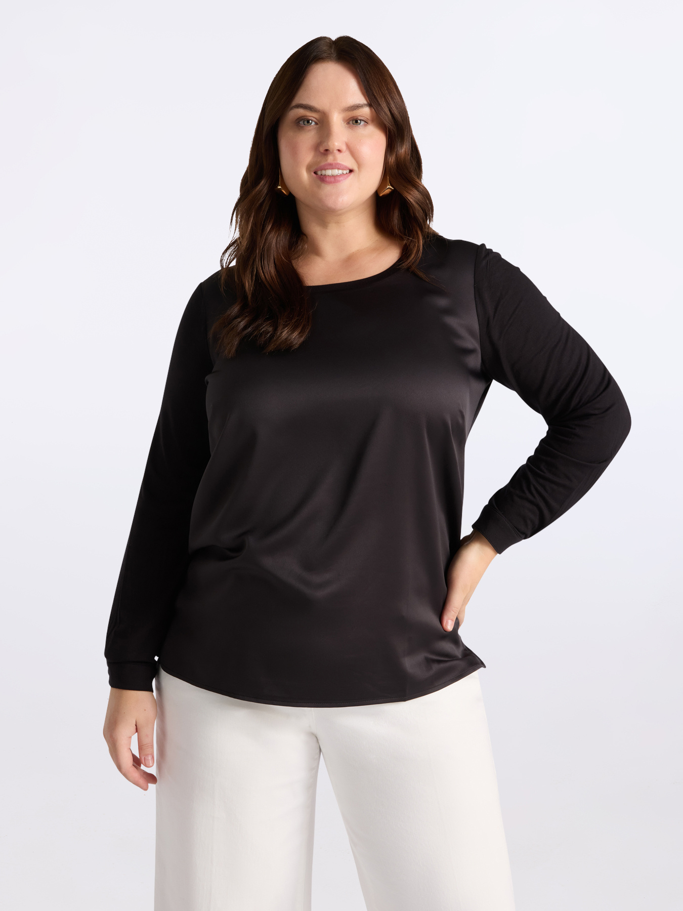 Long-sleeved satin and jersey T-shirt image number 0