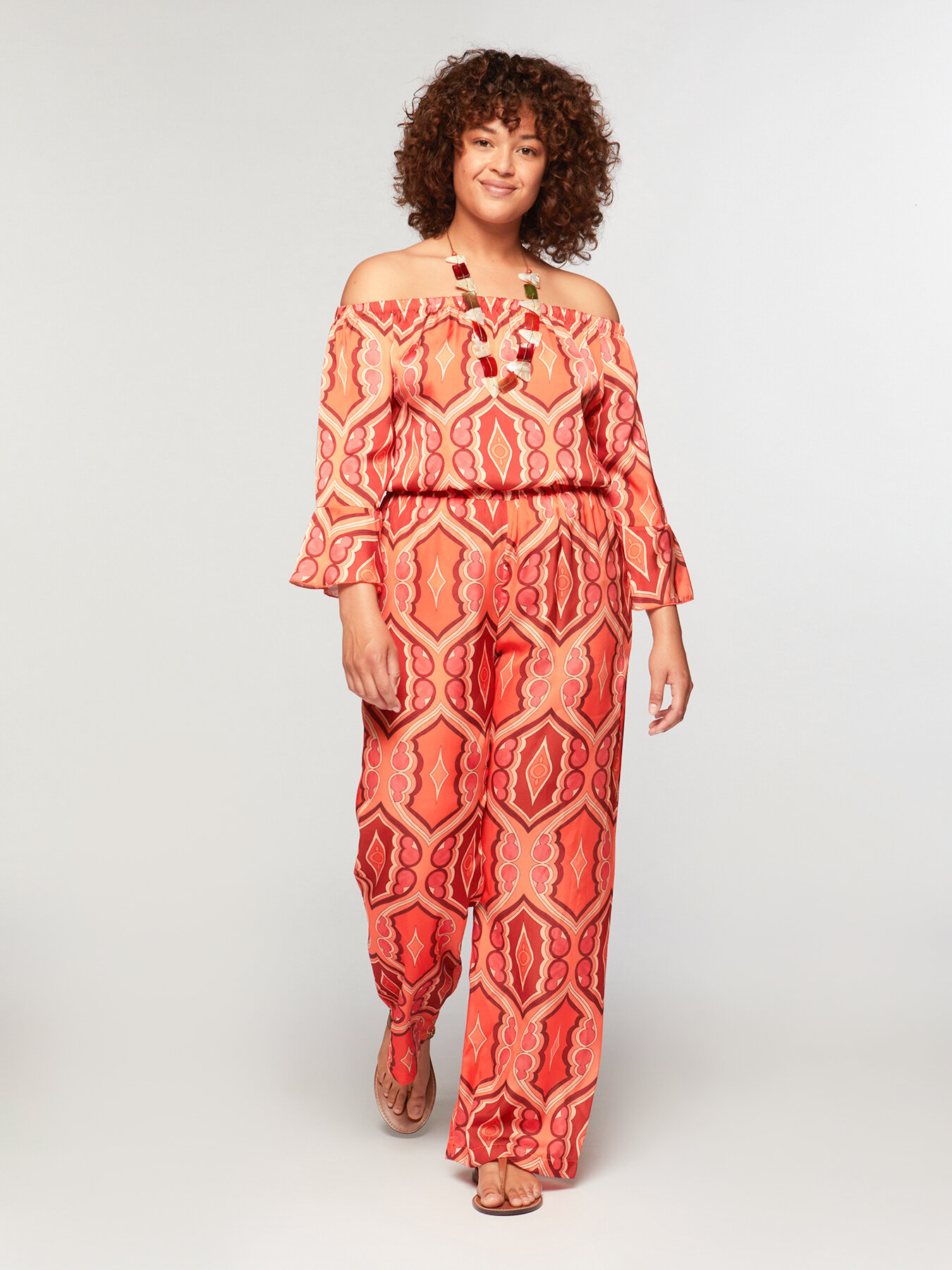 Pantalon en satin &agrave; imprim&eacute; Sixties image number 0