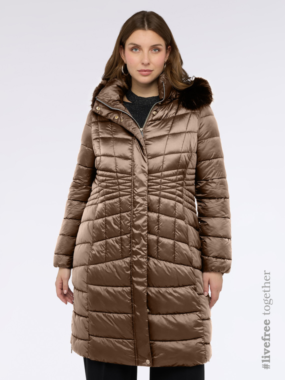 Long bi-material down jacket