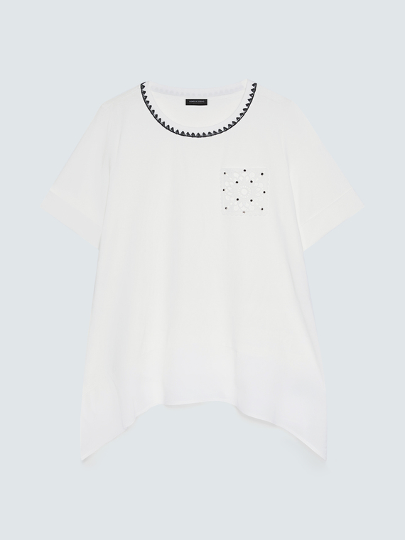 Jersey t-shirt with crochet detail