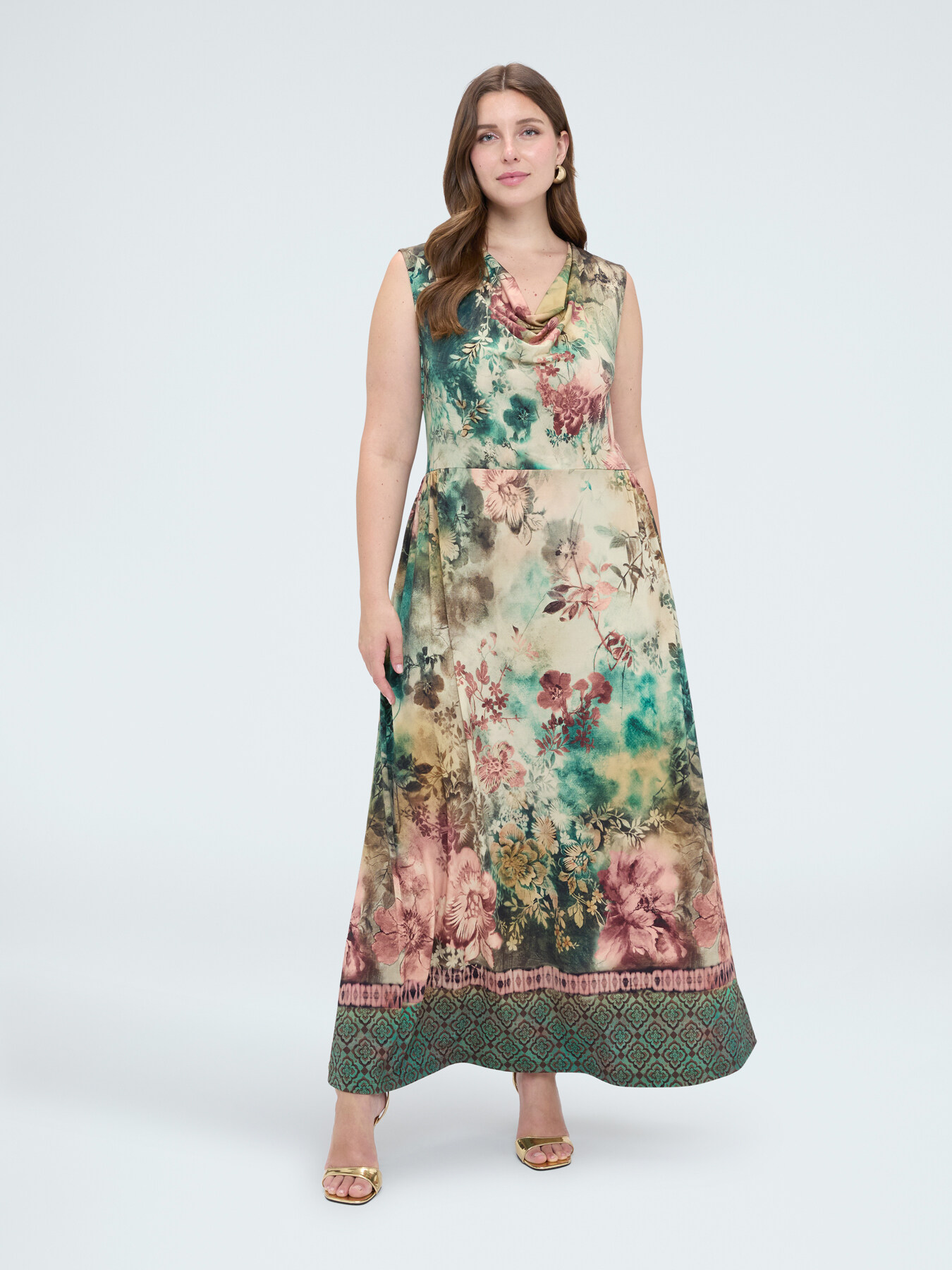 Langes ausgestelltes Kleid mit Print image number 0