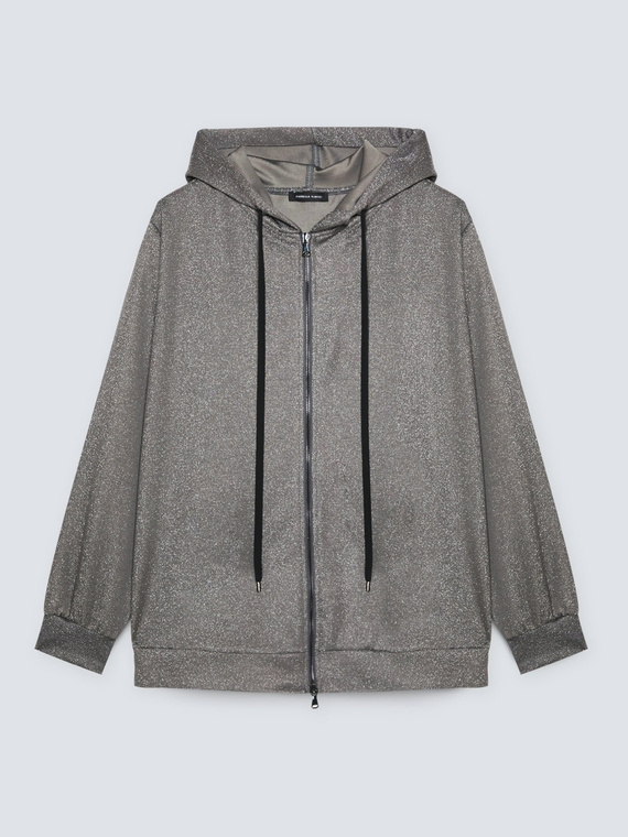 Lurex sweatshirt with zip and hood