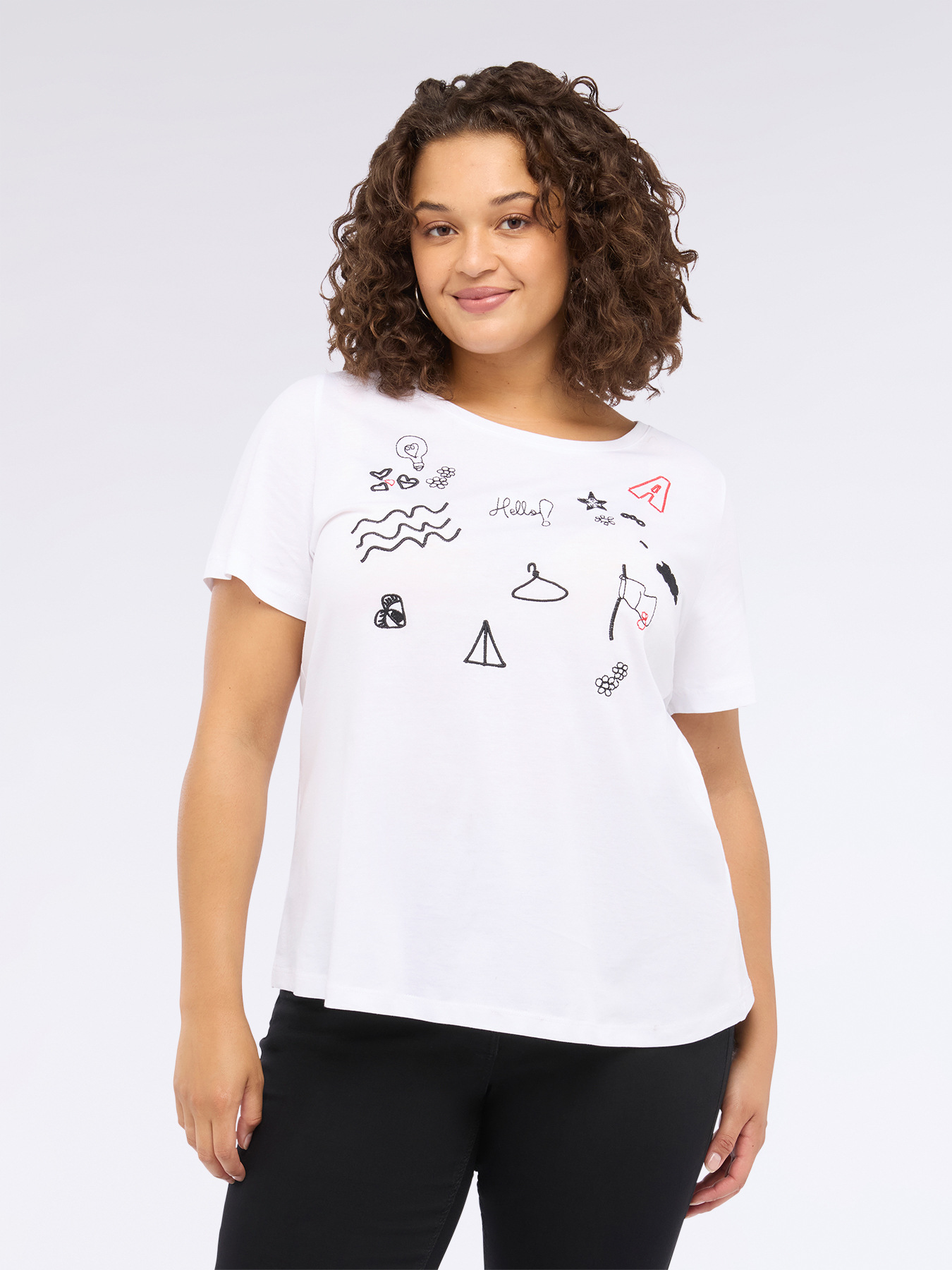 Jersey T-shirt with embroideries and small writings image number 1