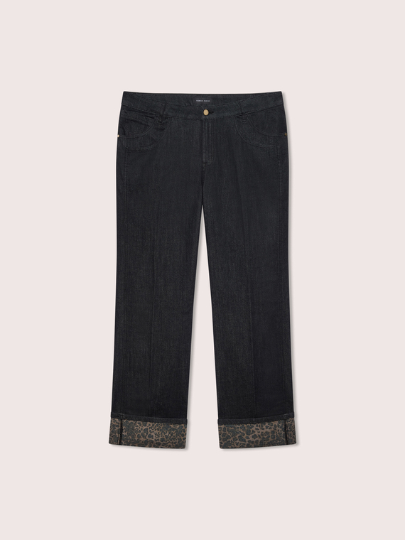 Regular jeans with animal-print cuffs