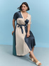 Stretch satin dress with belt image number 0