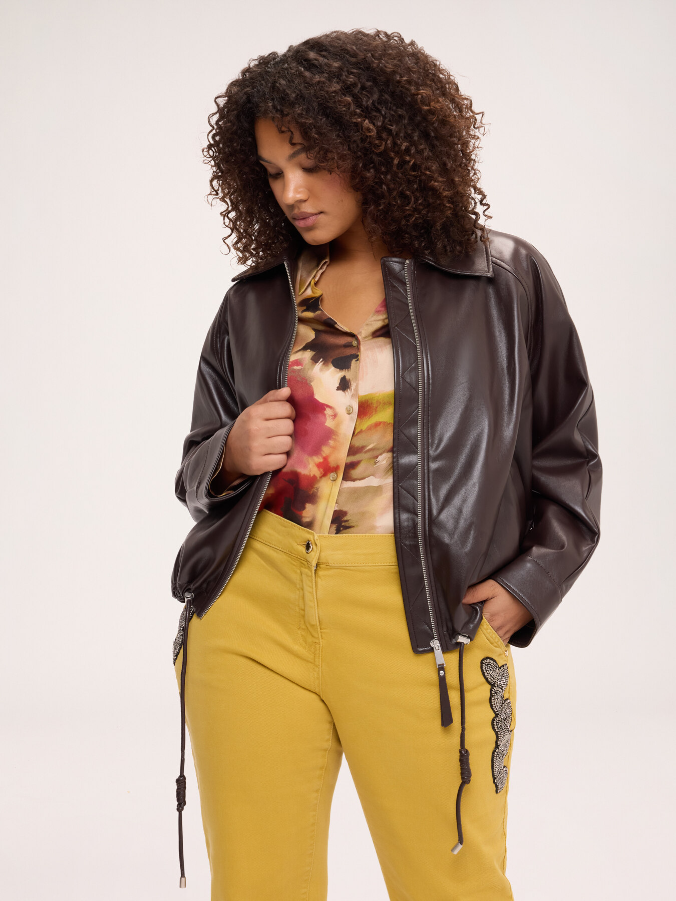 Biker jacket with drawstring hem image number 0