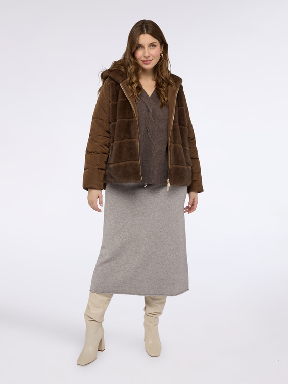 Giacca bimaterica con cappuccio