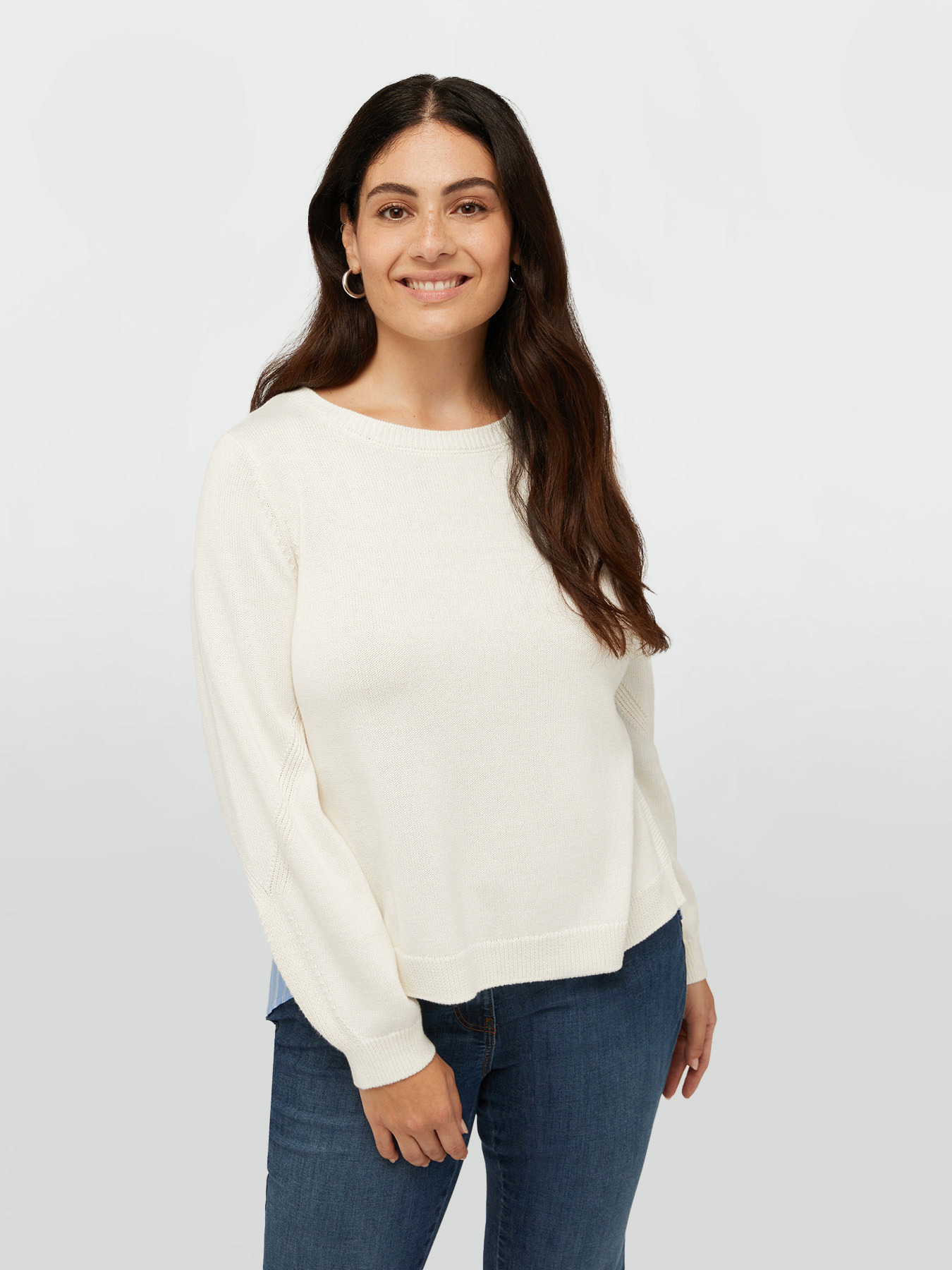 Sweater with striped fabric back image number 2