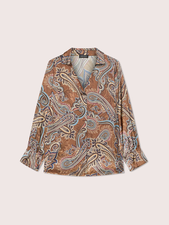 Bluse aus Satin mit Print und Kragen