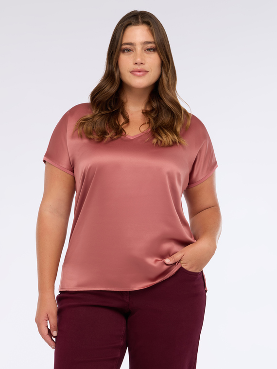 Two-material V-neck T-shirt