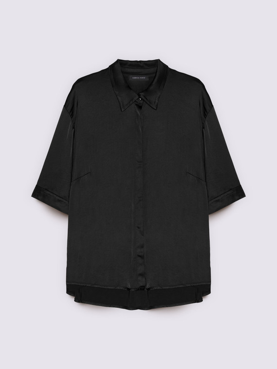 Stretch satin shirt with three-quarter sleeves