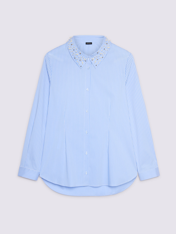 Striped cotton shirt with precious collar