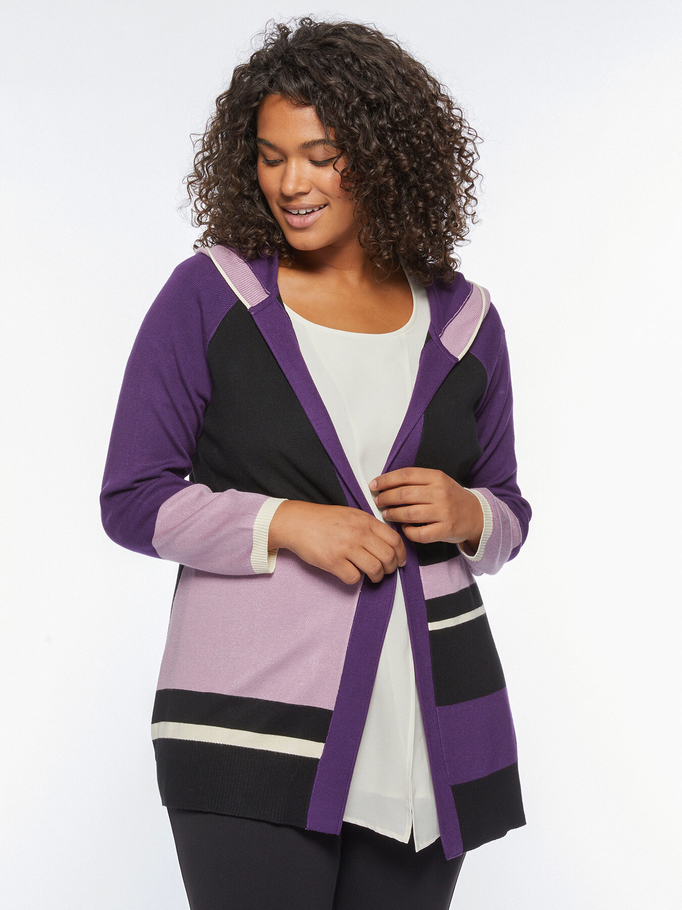 Colour-Block-Cardigan mit Kapuze image number 0