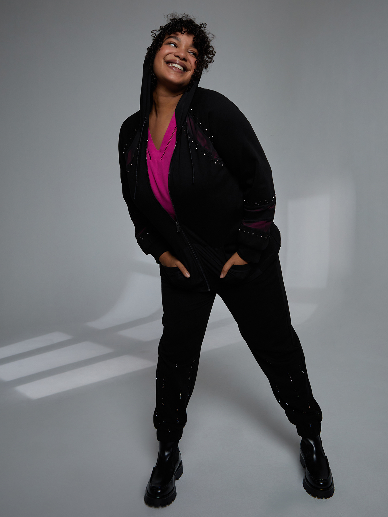 Felpa con inserti in rete e strass image number 0