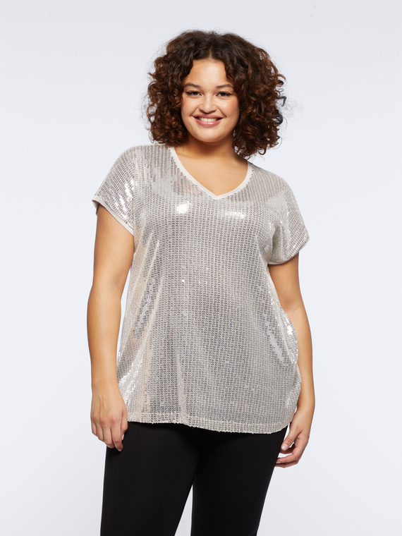 T-shirt in tulle con paillettes