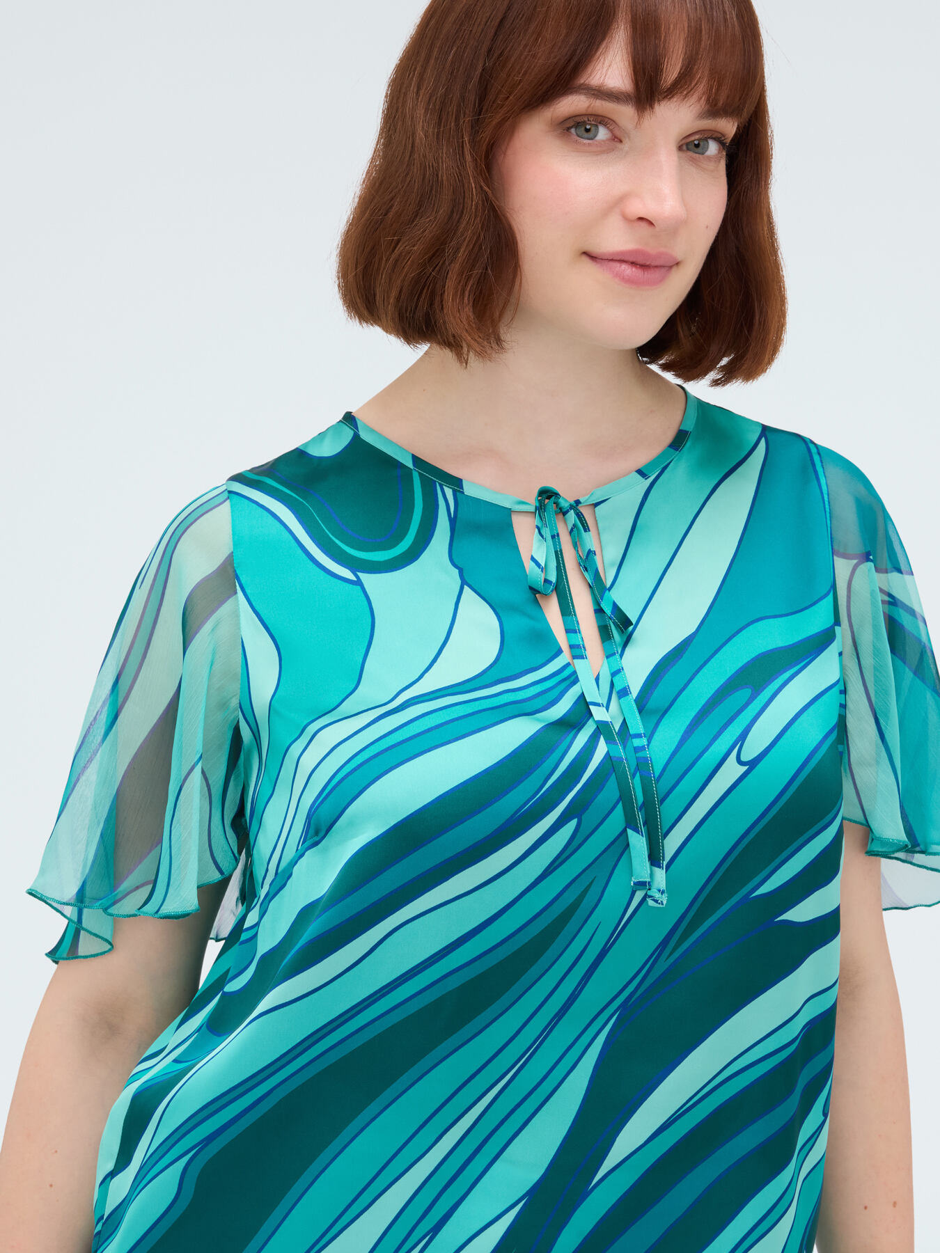 Bi-material blouse with print image number 3
