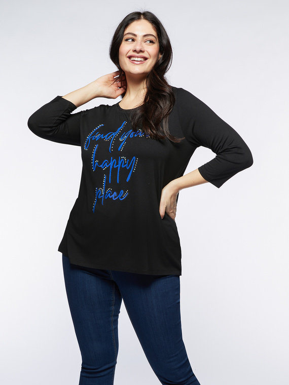 Fiorella Rubino - T-shirt con scritta e applicazioni Donna, Nero Taglia: M (52-54 IT)