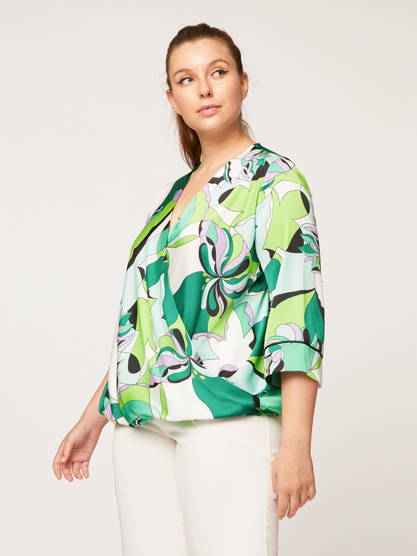 Printed blouse with front crossover image number 0