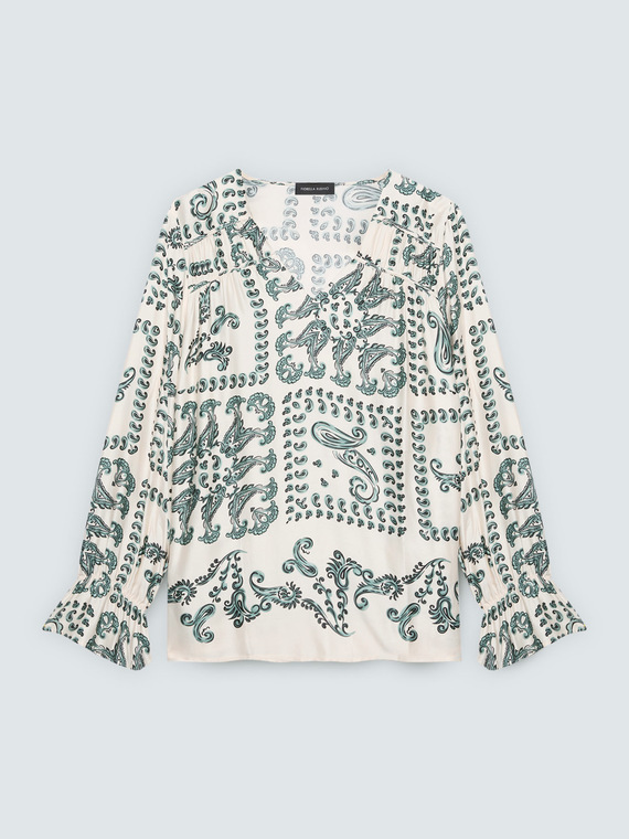 Blouse en satin &agrave; imprim&eacute; paisley