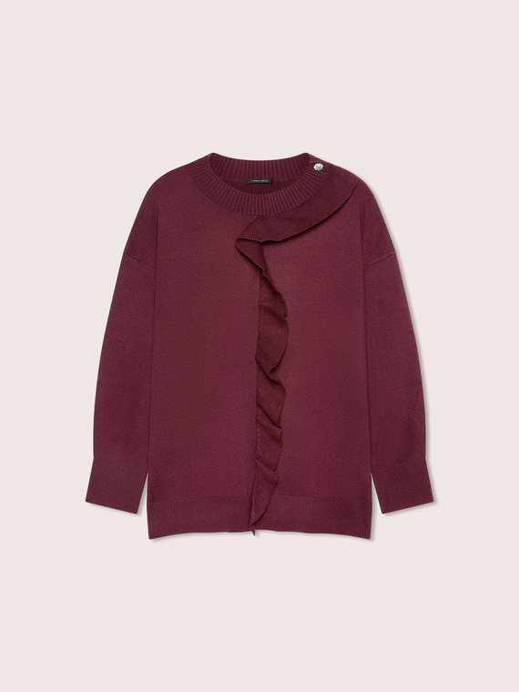 Round-neck sweater with ruffle
