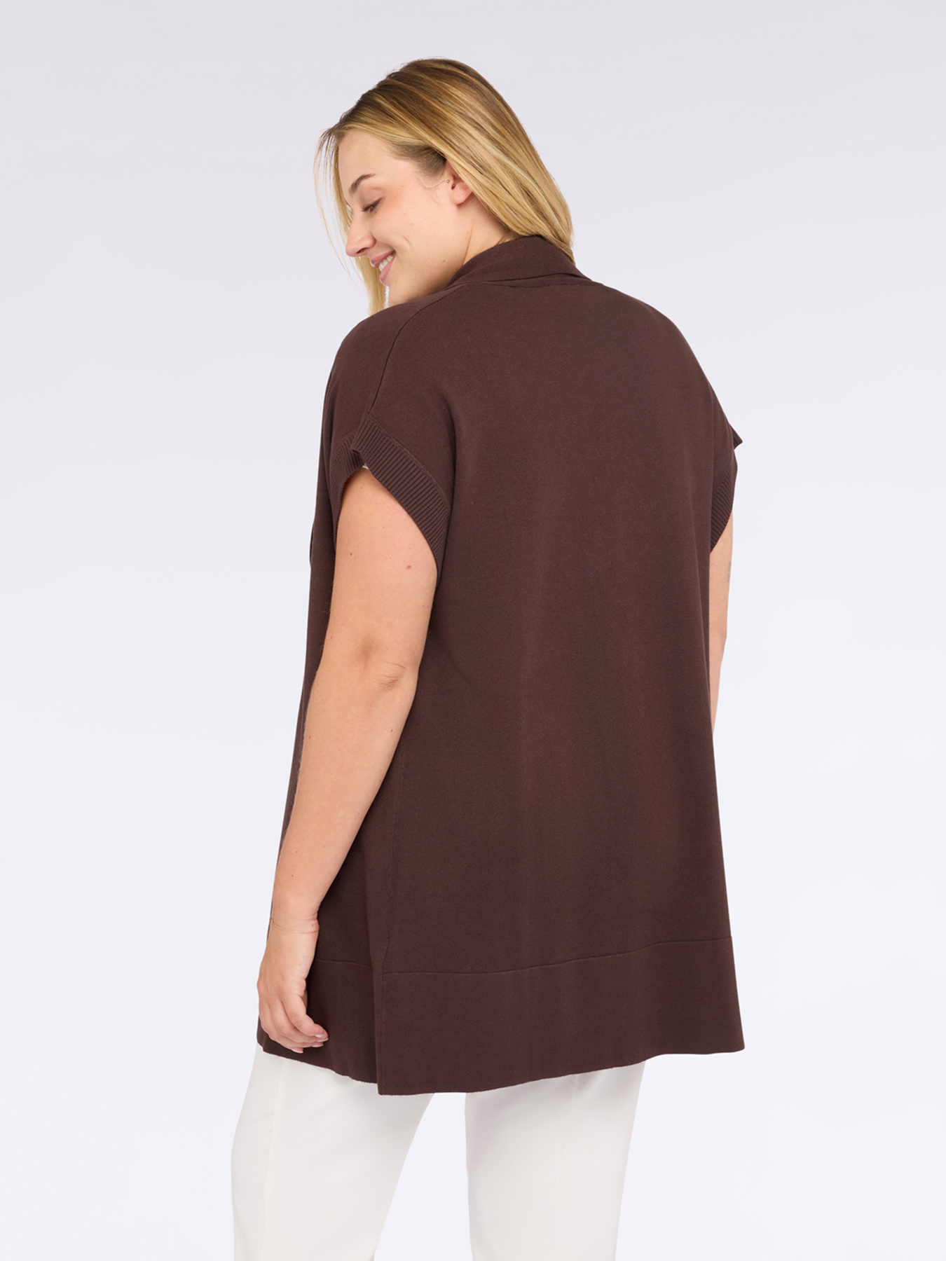 Long fine knit cardigan with short sleeves image number 2