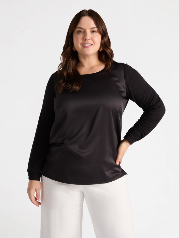 T-shirt in raso e jersey a manica lunga