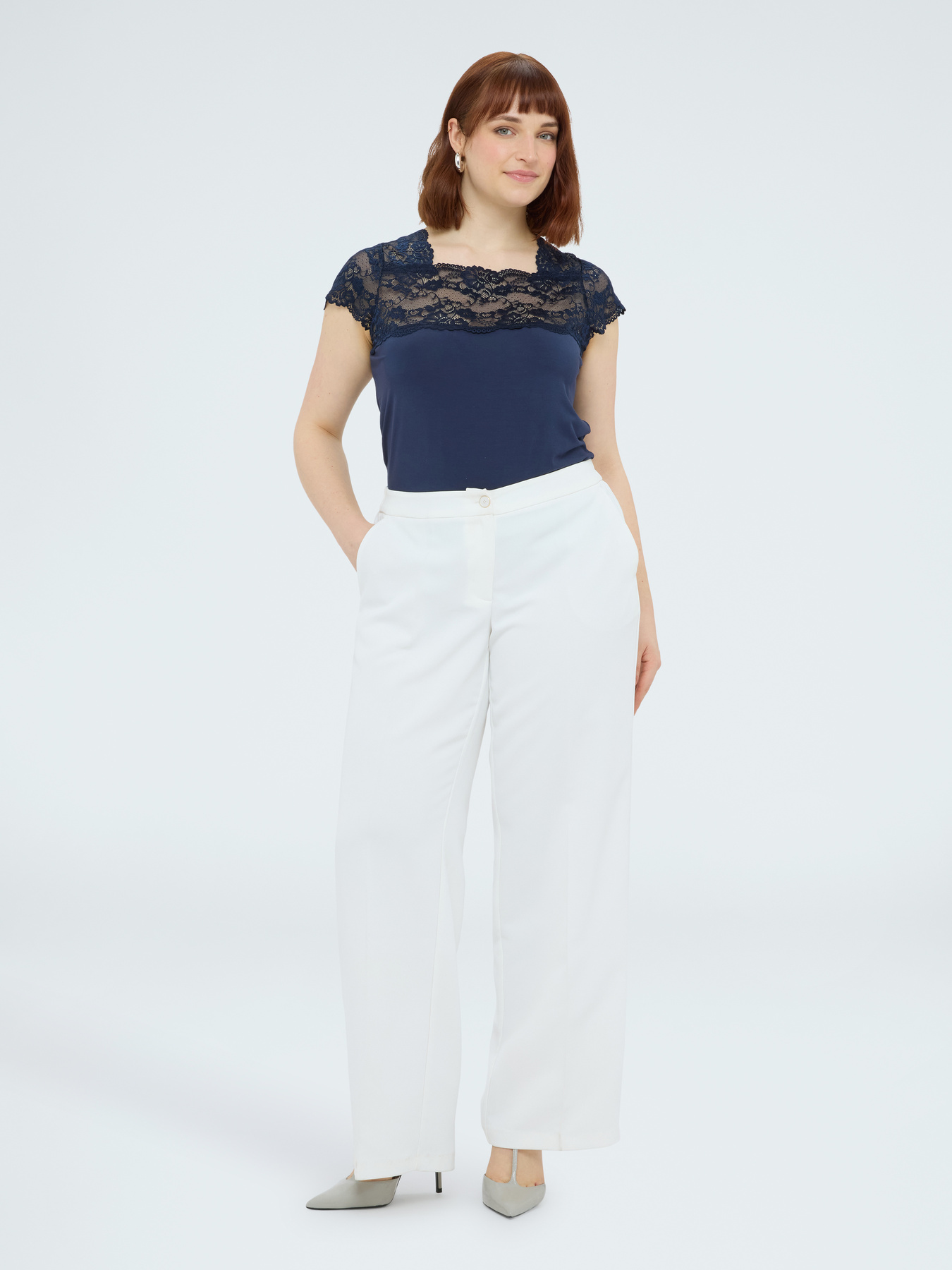 Jersey T-shirt with lace insert image number 3