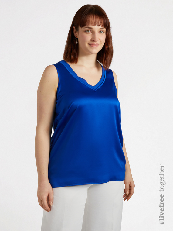 Fiorella Rubino - Top in due tessuti con scollo a V Donna, Bluette Taglia: S (48-50 IT)