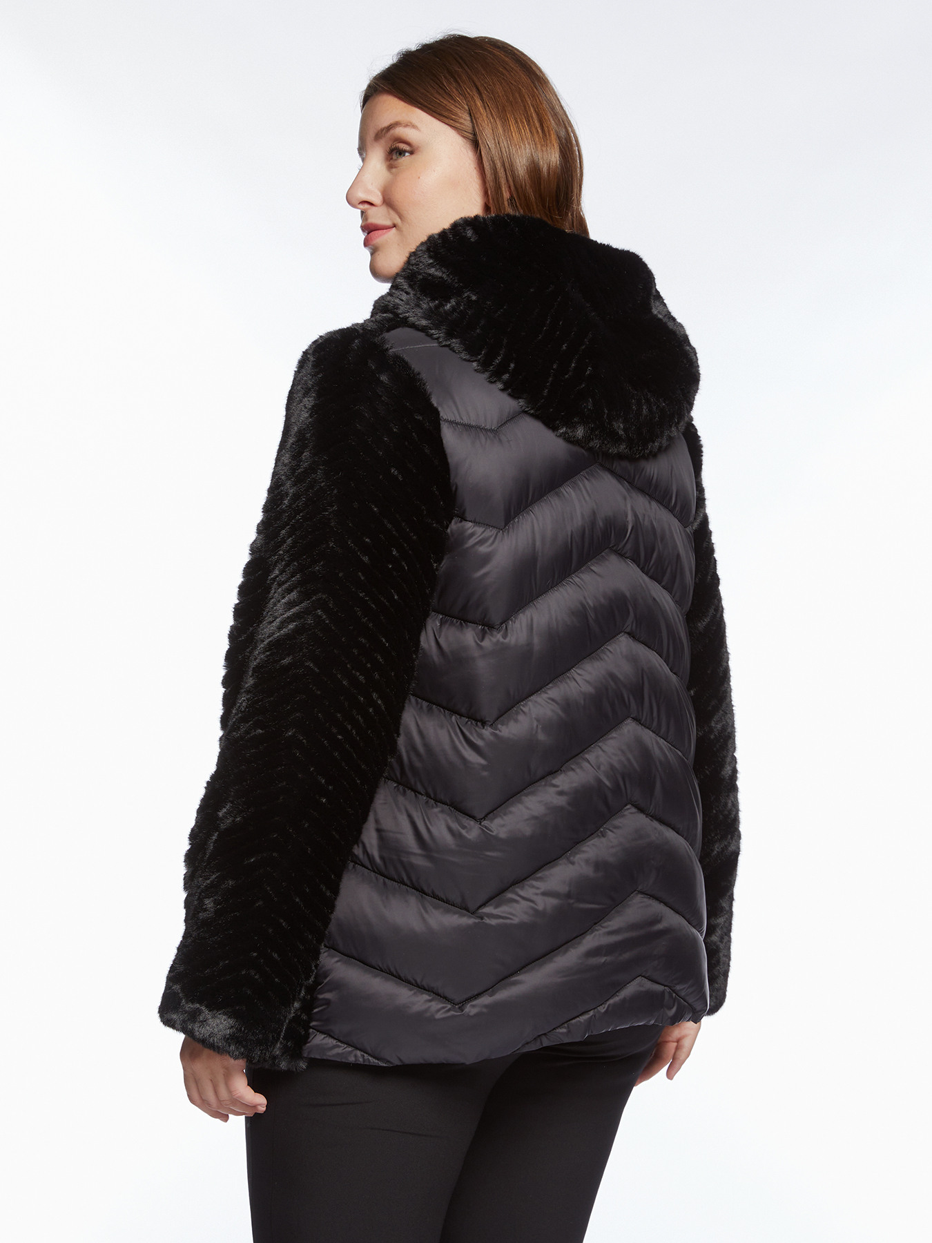 Nylon and fur-effect fabric down jacket image number 1