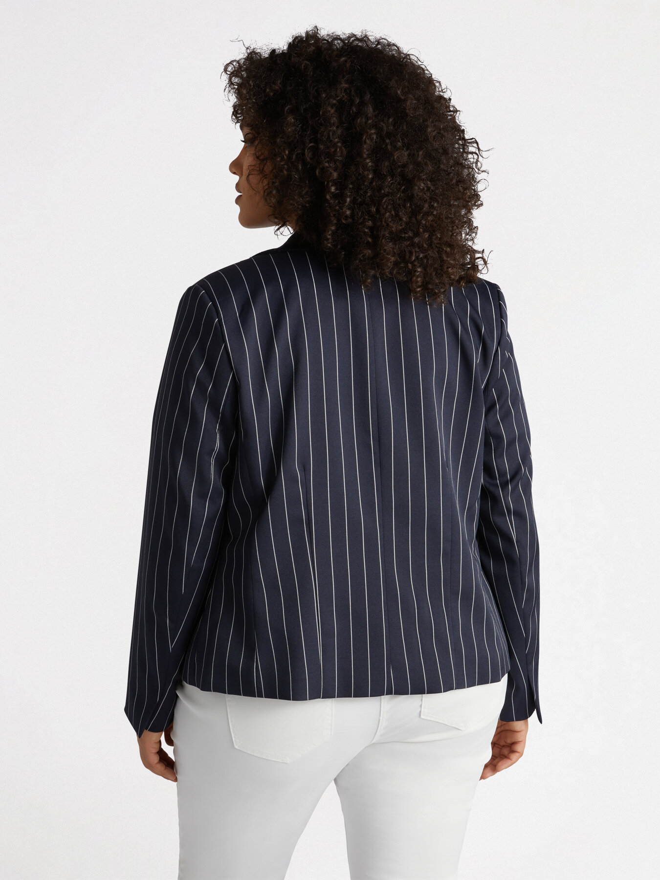 Blazer a rayas diplom&aacute;ticas con detalles en tejido vaquero image number 1